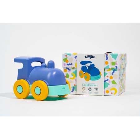 Le Jouet Simple - Train à Promener : L'Explorateur - Bleu - Made in France
