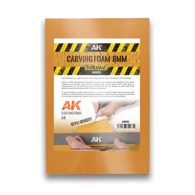 AK - Matériau de modélisme : Carving Foam 8 mm A4 Size (305 X 228 mm)