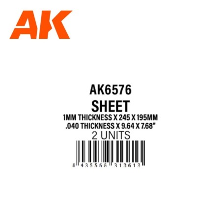 AK - Matériau de modélisme : 1mmthickness x 245 x 195 mm - Styrene Sheet