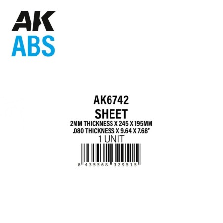 AK - 2 mm thickness x 245 x 195 mm - Abs Sheet