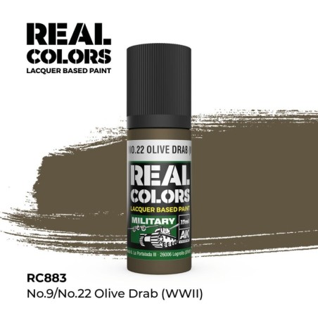 AK - Peinture Real Colors : No.9/No.22 Olive Drab (WWII) - 17 ml