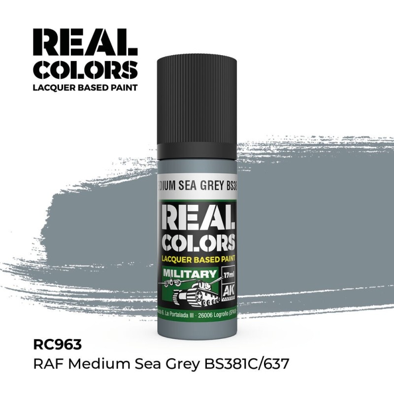 AK - Peinture Real Colors : RAF Medium Sea Grey Bs381c/637 - 17 ml