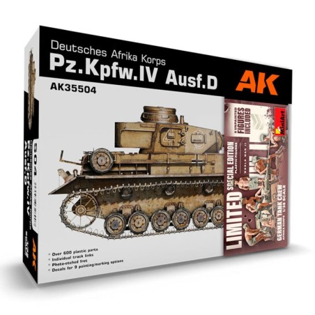 AK - Kit de modélisme : Pz.Kpfw.Iv Ausf.D Afrika Korps +5 Figures German Tank Crew Afrika Korps 1/35