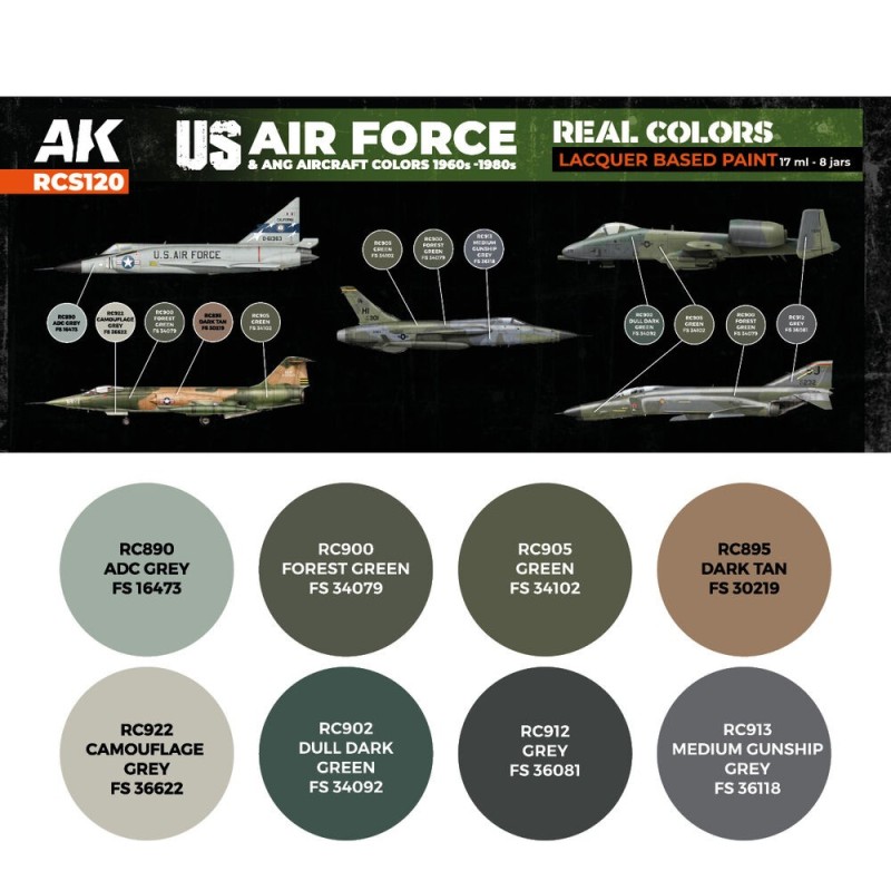 AK - Set de peintures Real Colors : US Air Force & Ang Aircraft Colors 1960s - 1980s