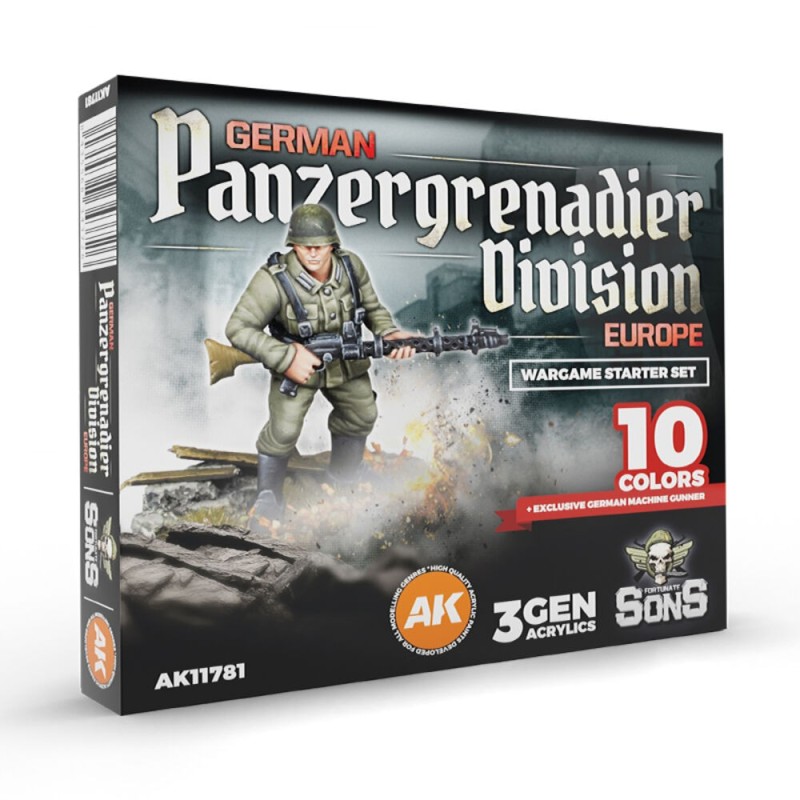 AK - Set de peintures 3gen : German Panzergrenadier Division Europe - Wargame Starter (10 Colors + Exclusive Figure German Ma...