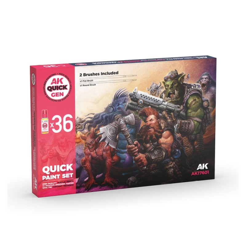 AK - Set de peintures Quick Gen : Quick Paint - 36 Colors (+2 Free Brushes)