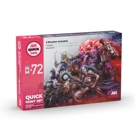 AK - Set de peintures Quick Gen : Quick Paint - 72 Colors (+2 Medium 18 ml +2 Free Brushes)