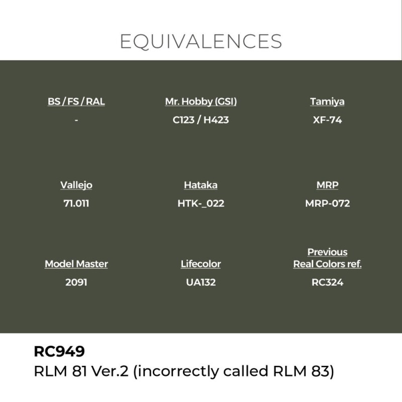  AK - Peinture Real Colors : RLM 81 Ver.2 (incorrectly called RLM 83) - 17 ml