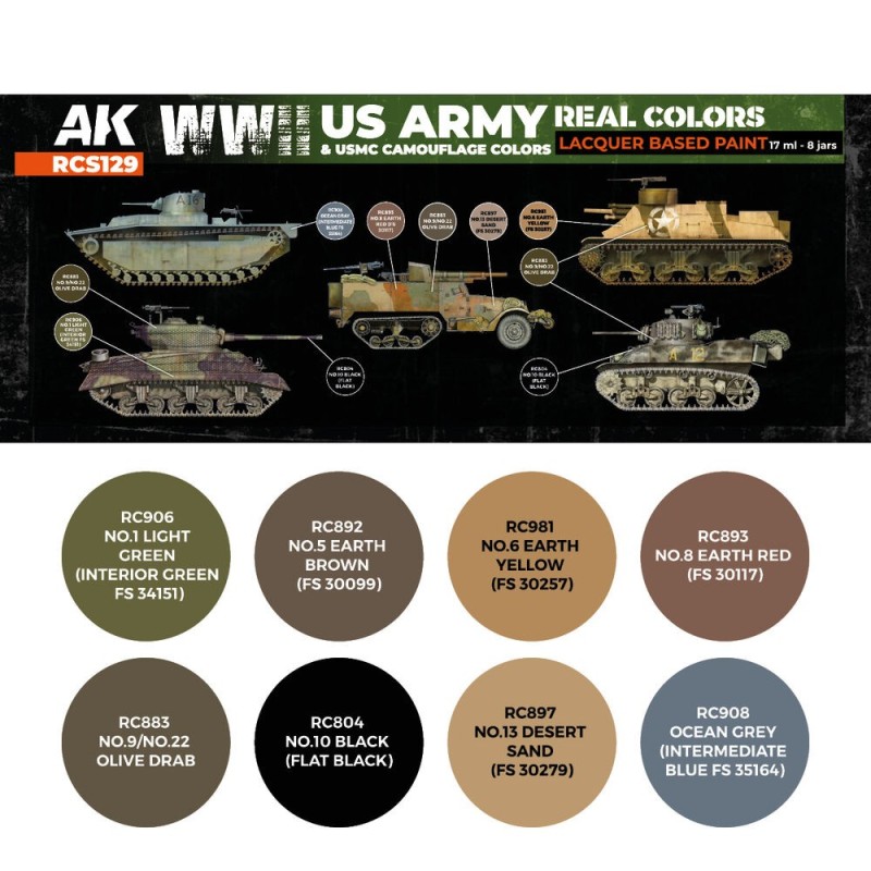AK - Set de peintures Real Colors : WWII US Army & USMC Camouflage Colors