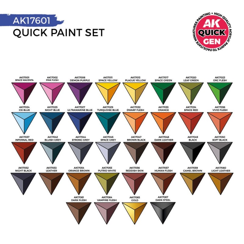  AK - Set de peintures Quick Gen : Quick Paint - 36 Colors (+2 Free Brushes)