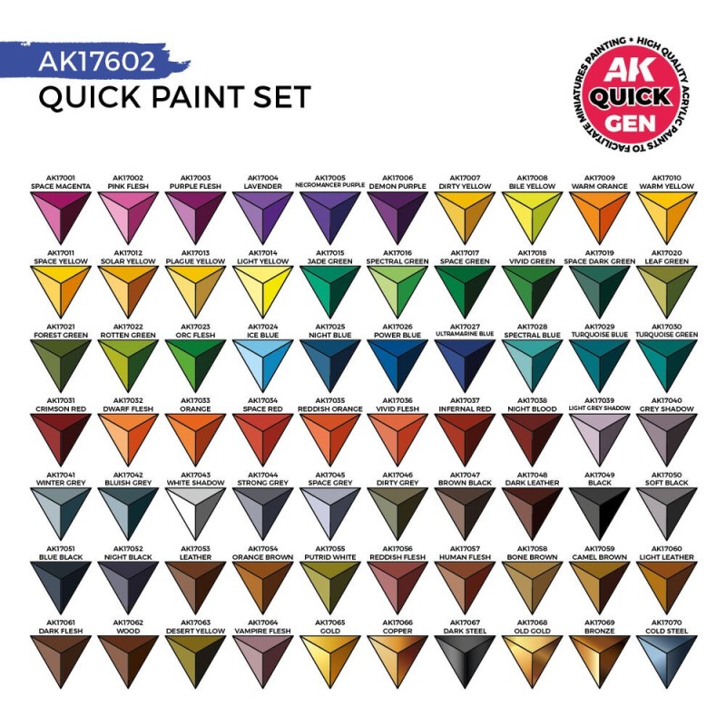  AK - Set de peintures Quick Gen : Quick Paint - 72 Colors (+2 Medium 18 ml +2 Free Brushes)