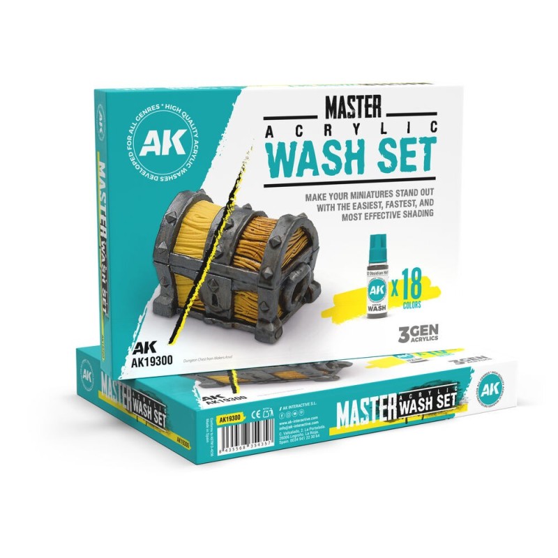AK - Set de lavis : Master Acrylic Wash Full Range 18 Colors