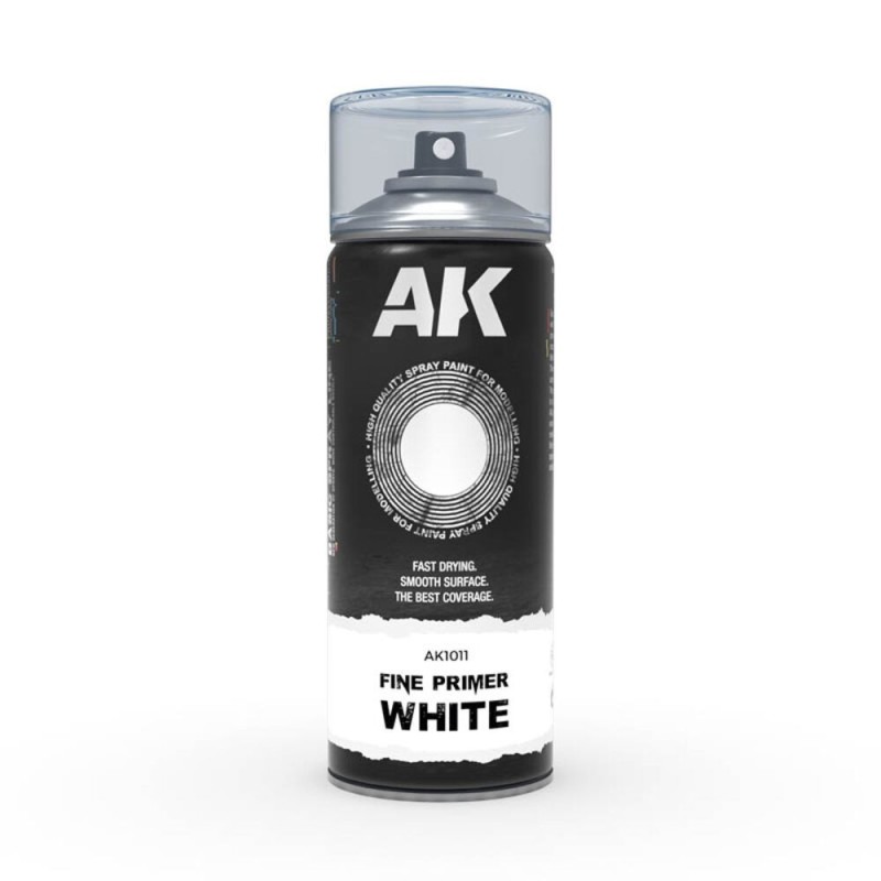 AK - Apprêt en spray : Fine Primer White 400 ml (Includes 2 nozzles)