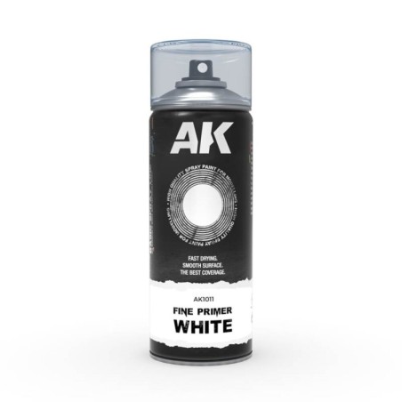 AK - Apprêt en spray : Fine Primer White 400 ml (Includes 2 nozzles)