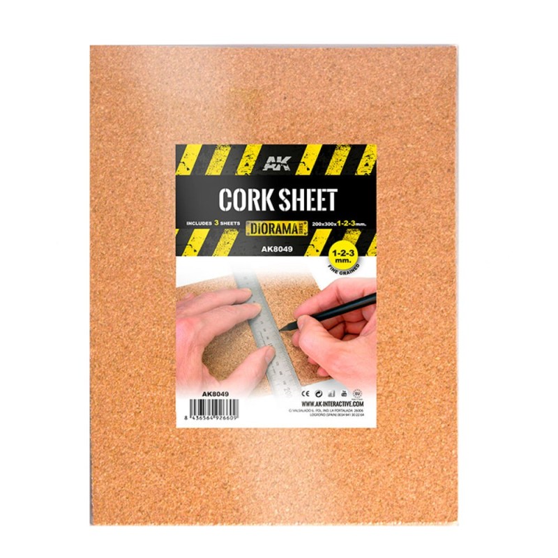 AK - Cork Sheets - Fine Grained / Laminas Corcho - Grano Fino - 200 X 300 X 1 - 2 - 3 mm (3 Sheets/Laminas))