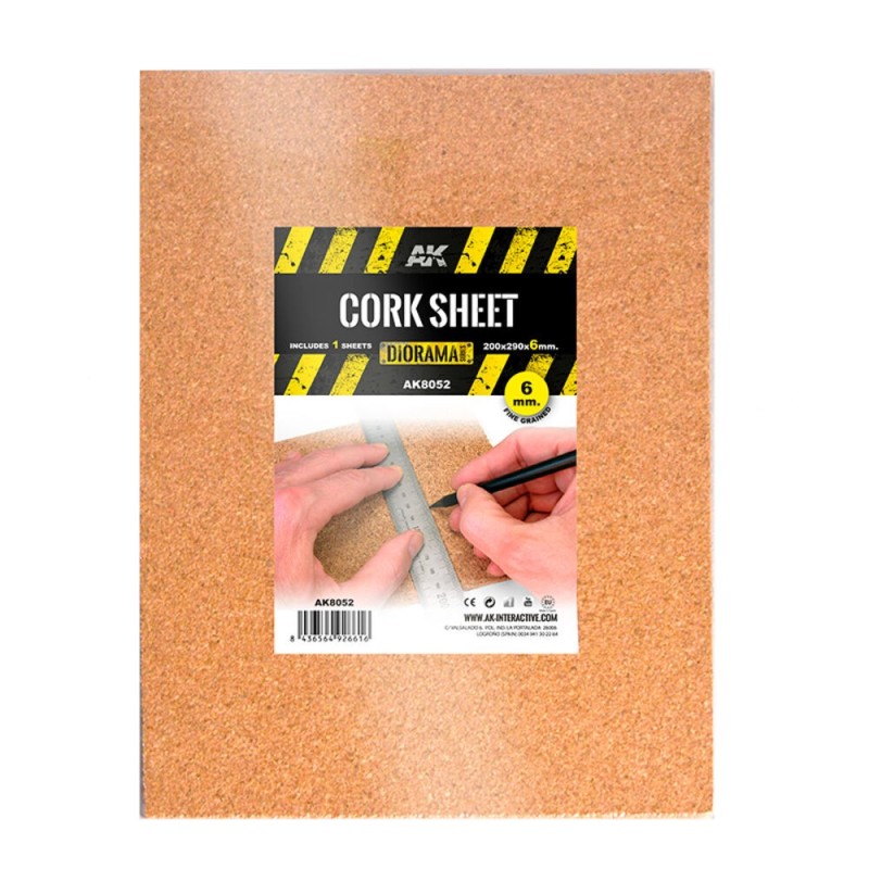 AK - Cork Sheets - Fine Grained / Laminas Corcho - Grano Fino - 200 X 290 X 6 mm (1 Sheets/Laminas)