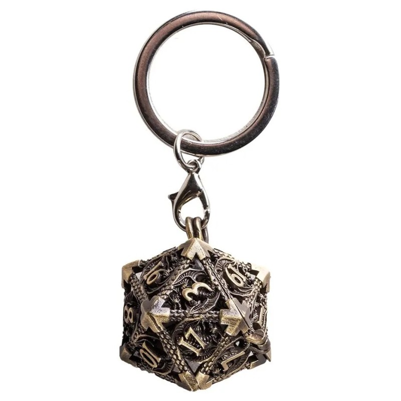 Porte clé D20 Bronze Brillant - 7 mini dés à l'intérieur