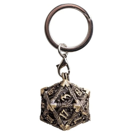 Porte clé D20 Bronze Brillant - 7 mini dés à l'intérieur