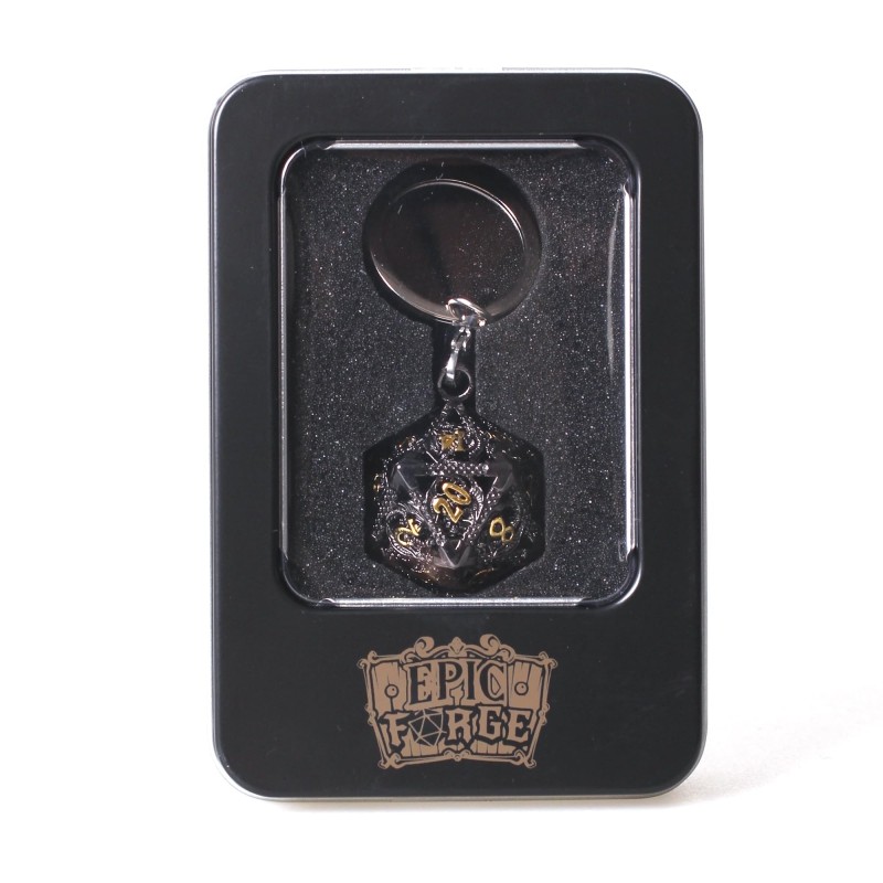 Porte clé D20 Noir - 7 mini dés à l'intérieur