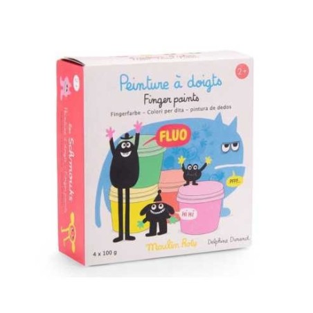 4 pots de peinture à doigts fluo Les Schmouks