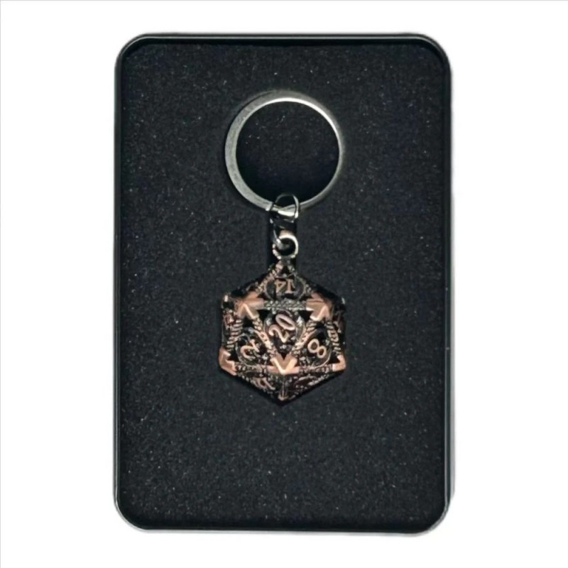 Porte clé D20 Rose Ancien - 7 mini dés à l'intérieur