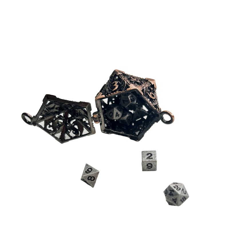 Porte clé D20 Rose Ancien - 7 mini dés à l'intérieur
