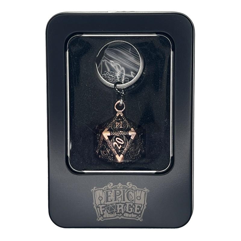 Porte clé D20 Rose Ancien - 7 mini dés à l'intérieur