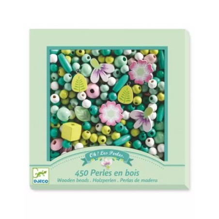 Perles bois- Feuilles et fleurs