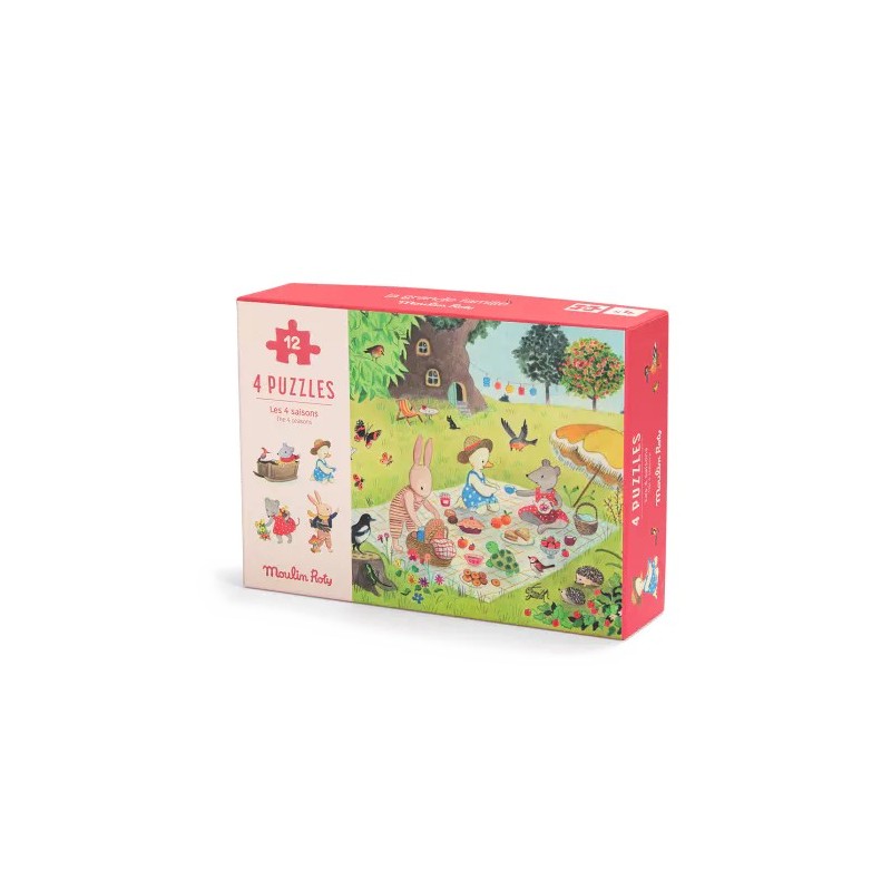 4 mini puzzles des saisons - La grande Famille Moulin Roty
