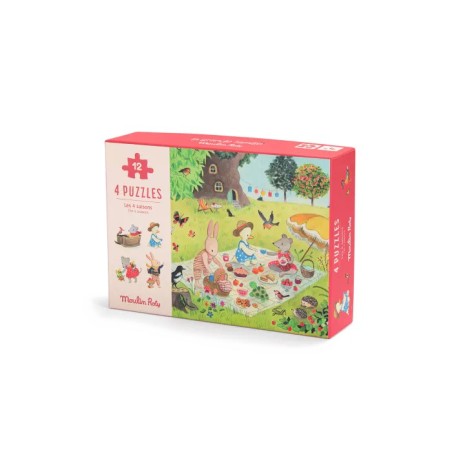 4 mini puzzles des saisons - La grande Famille Moulin Roty