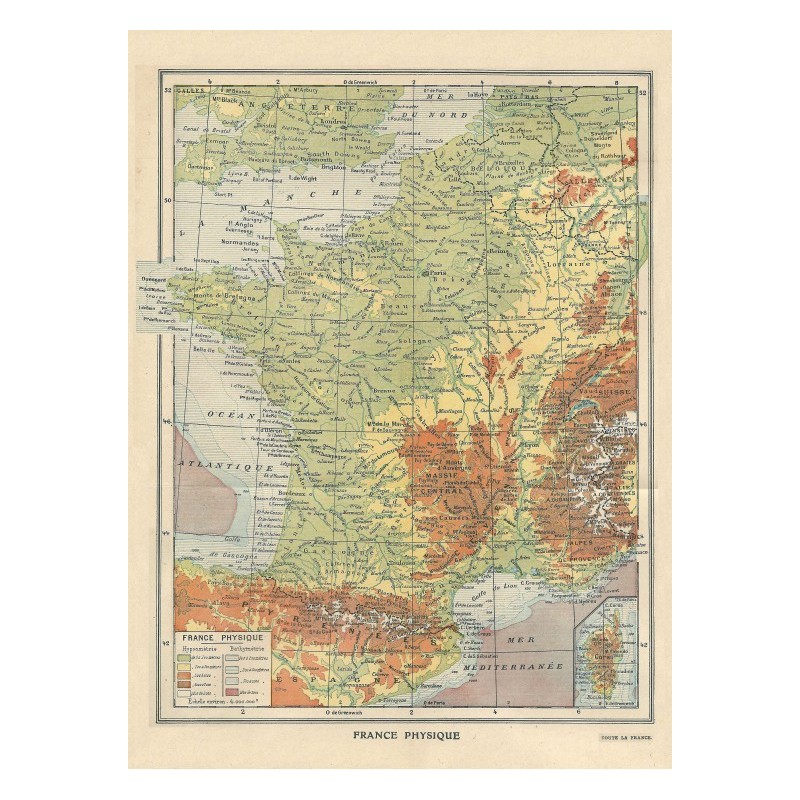 Puzzle - Carte de la France Physique, Larousse 1925 - 2000p.